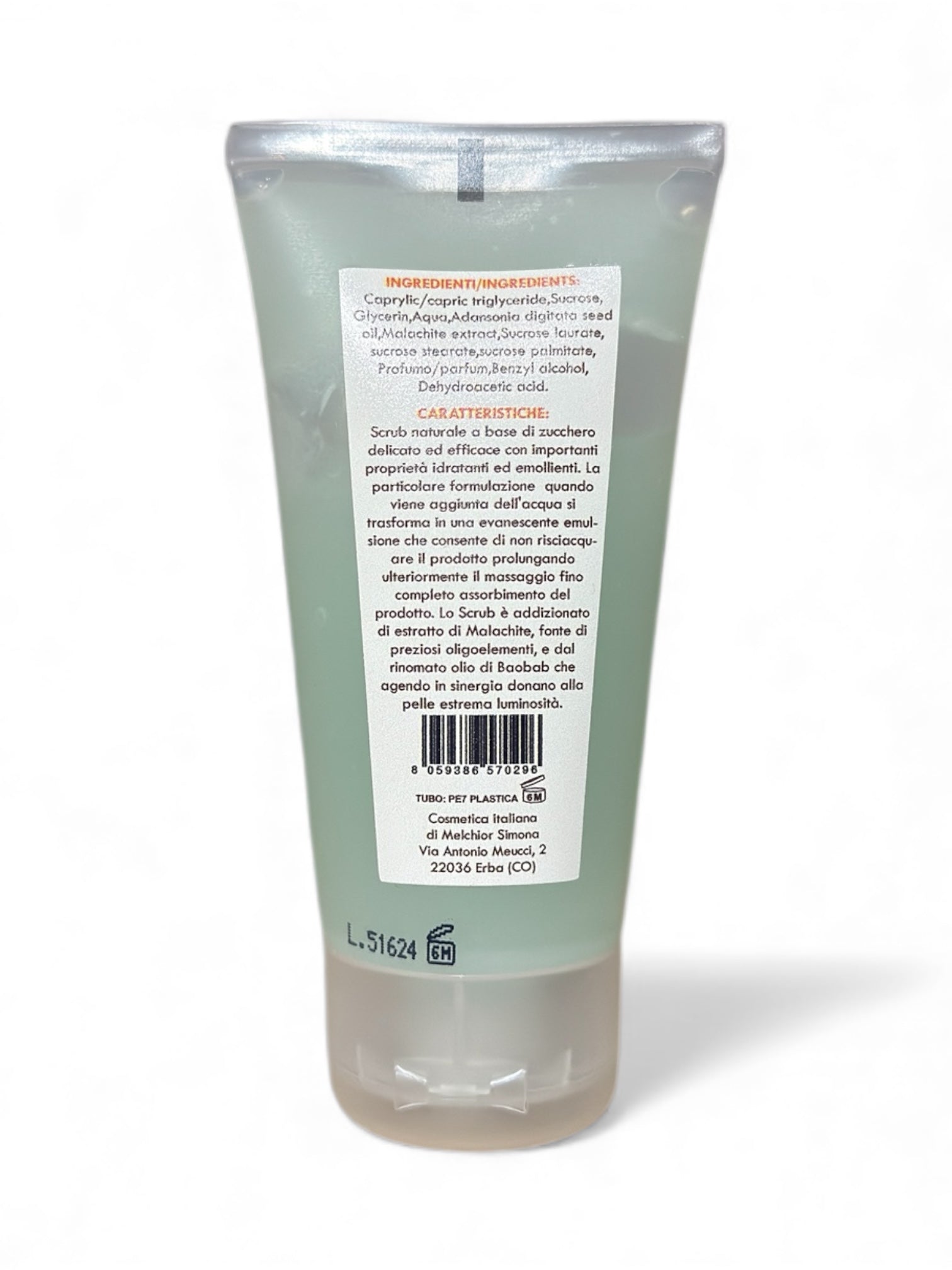 SCRUB VISO NATURALE IDRATANTE allo Zucchero – con Estratto di Malachite